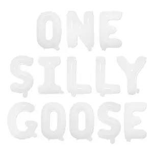 1Set One Silly Goose Balloon Banner Goose 1anniversary Birthday Party Decoration White Duck Animal Letter Foil Balloons Decor for Kids Girls Boys Farm Animal Themed First Birthday Party Supplies