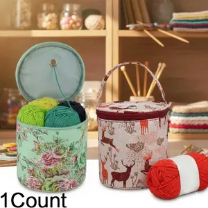 Hand-Knit Wool Storage Basket, Foldable Crochet Tote for Picnic & Camping, Nordic Home Decor, Sewing Organizer, Eco-Friendly Woven Container, Multi-Functional Portable Storage, Creative Knit Handbag, Camping Accessory