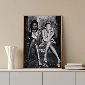 [Sale off up to 35%]  Naomi Campbell & Kate Moss Vintage Print, Black & White Supermodel Poster, 90s Fashion Wall Art, Iconic Model Photo, Chic Room Decor[No frame, Free Ship]