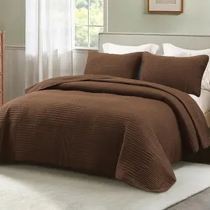 Soft Queen Bedding Set, Lightweight Microfiber Brown Bedspreads Full Size, 3 Piece Ultrasonic Geometric Coverlet Bed Cover for All