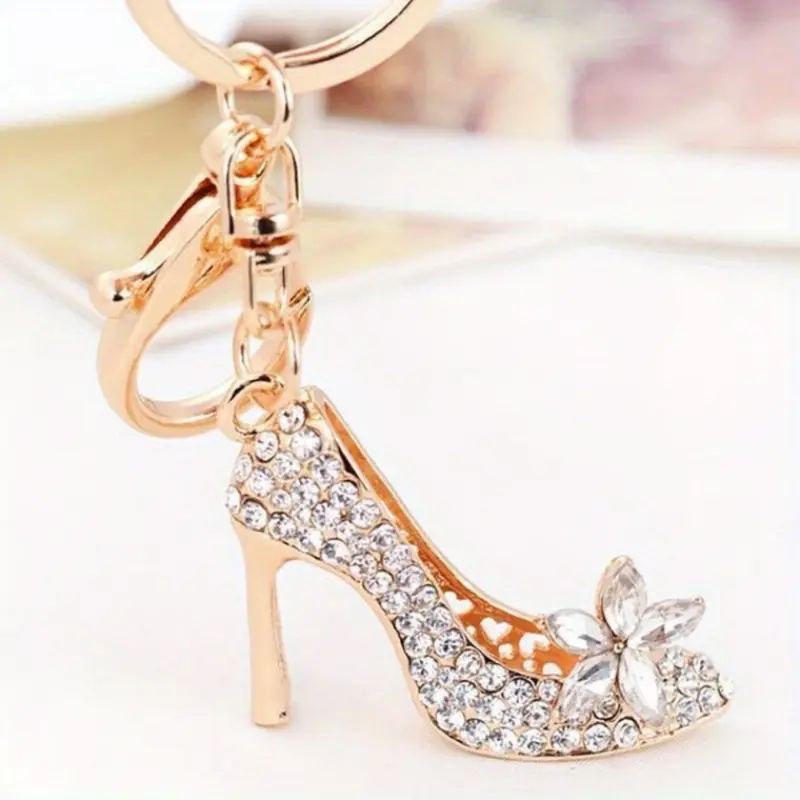 Women's Elegant Stiletto Rhinestone Keychain - Stylish Keyring, Boutique Style, Aesthetic, Crystal Key Chain Decorations, Sparkling Mini Handbag Fashion Accessory for Keys