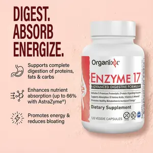 Organixx Enzyme 17 Essential Digestive Enzymes for Women & Men, For Gut Health & Optimal Digestive Health, Support for Bloating, Gas, Nutrient Absorption & Immunity, Vegan, Non GMO, 80 Veggie Capsules
