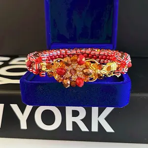 Oya Decorative Bracelet with Red and Gold Beads for Stylish Accessory