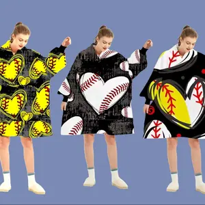 Sports Print Oversized Wearable Blanket Hoodie - Softball / Baseball / or ½ Softball ½ Baseball