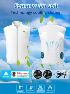 Men's Outdoor Casual Workwear Vest, Menswear, Sleeveless Gilet, Pure Color Stand Collar Jacket, Fan Cooling Air Conditioning Uniform, Fitted Plain Style