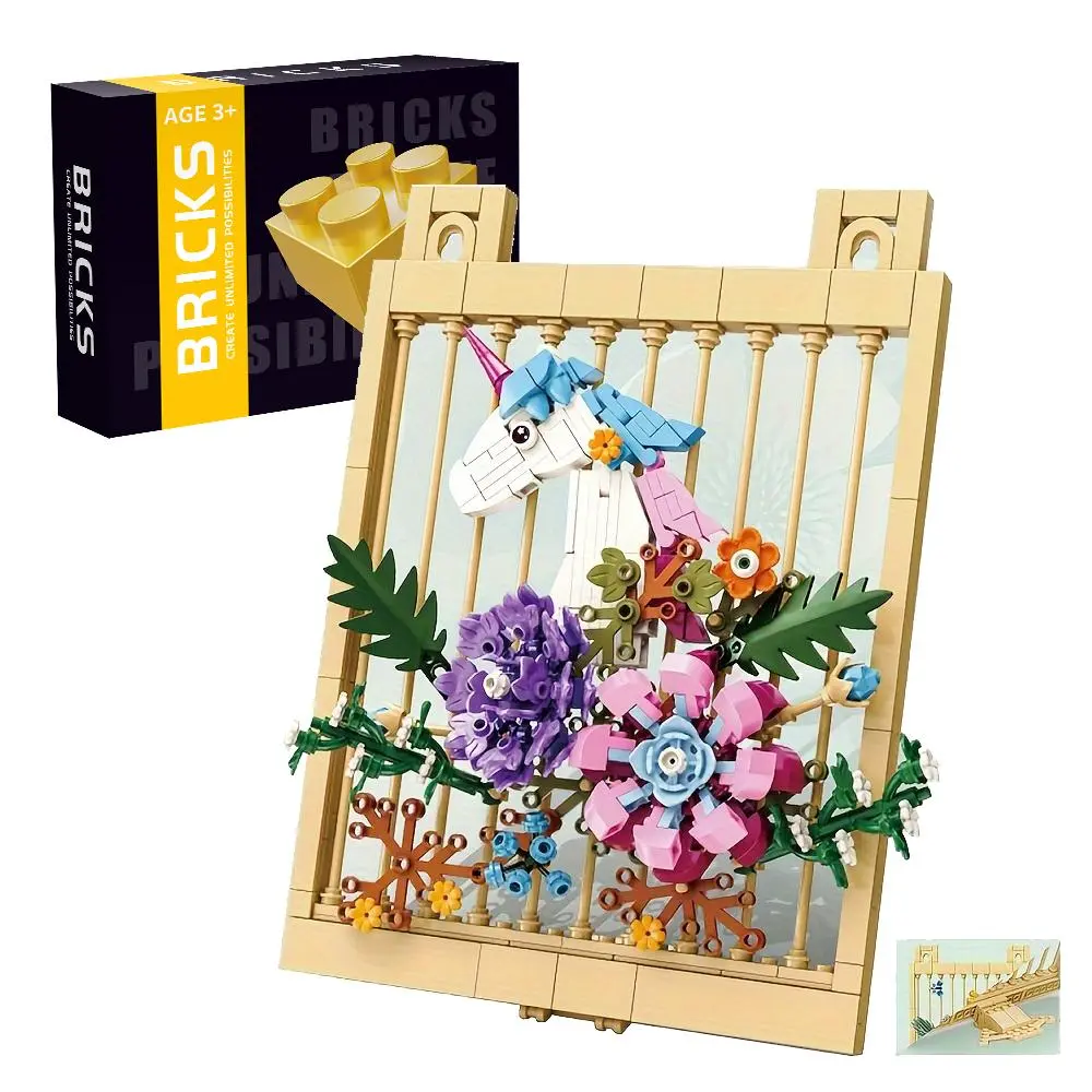 Architectural Decoration Building Blocks Mural Set, Pony, Sunflower, Flower, Artistic Creative Bouquet Gift 444pcs