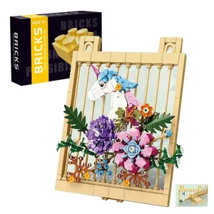 Architectural Decoration Building Blocks Mural Set, Pony, Sunflower, Flower, Artistic Creative Bouquet Gift 444pcs