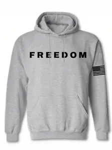 "FREEDOM" American Flag Geometric Graphic Oversized Fitted Hoodie | Black & White Casual Streetwear Hoodies with Patriotic Print | Trendy Outfit for USA Patriotism & Street Fashion Enthusiasts | Comfortable & Edgy