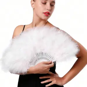 Chinese Style Feather Fan for Women, Qipao Performance Folding Fan, Vintage Dance Hanfu Plush Decoration Fan, Hand Fan