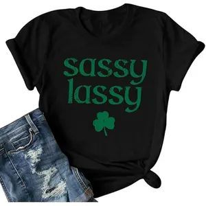 St Patrick's Day Shirt for Women and Men Lucky Mama Shamrock Graphic Casual Short Sleeve Tee