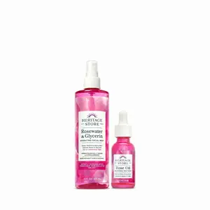 Heritage Store Iconic Hydrating Nourishing Skincare Set - 12oz Rosewater & Glycerin Facial Mist, Rose Oil for Radiant Skin & Long-Lasting Moisture