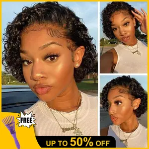 Short Curly Lace Wigs Human hair Pixie Wigs Natural black Human Hair Pixie Cut Lace Front Wigs Human Hair 13x1 Short Curly Wigs HD Glueless Pre Plucked Lace Front Wig For Black Women