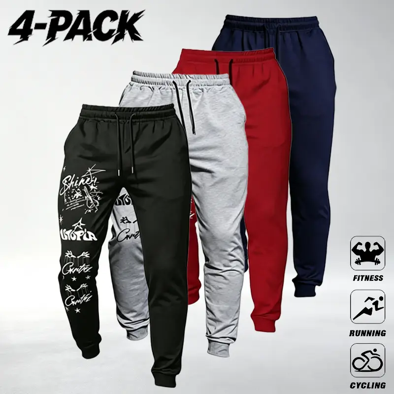 Men’s retro guitar graffiti print joggers, casual tapered athletic pants for everyday streetwear, fitness, and running; long pants with a multi-piece set design, soft and stretchy, street-style everyday edition.