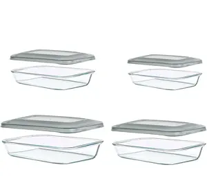 8 Pieces Glass Baking Dish with Lids Rectangular Glass Baking Pan Bakeware Set with BPA Free Lids, Baking Pans for Lasagna, Leftovers, Cooking, Kitchen, Fridge-to-Oven, Gray