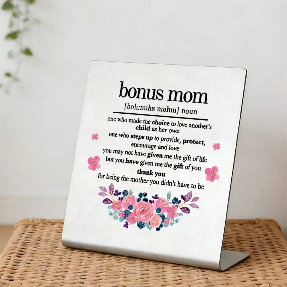 Bonus Mom Gifts for Stepmom, Mother's Day & Birthday Presents, Heartfelt Desk Decoration, Desk Sign for Adopted/multiple Moms From Kids, Desktop Decor