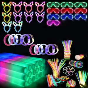 160 PCS Glow in the Dark Party Supplies, Neon Party Favors, 30 Foam Glow Sticks, 10 LED Glasses, 10 Bunny Ear Headband and 100 Glow Sticks for Glow Sticks Party Pack for Kids or Adults