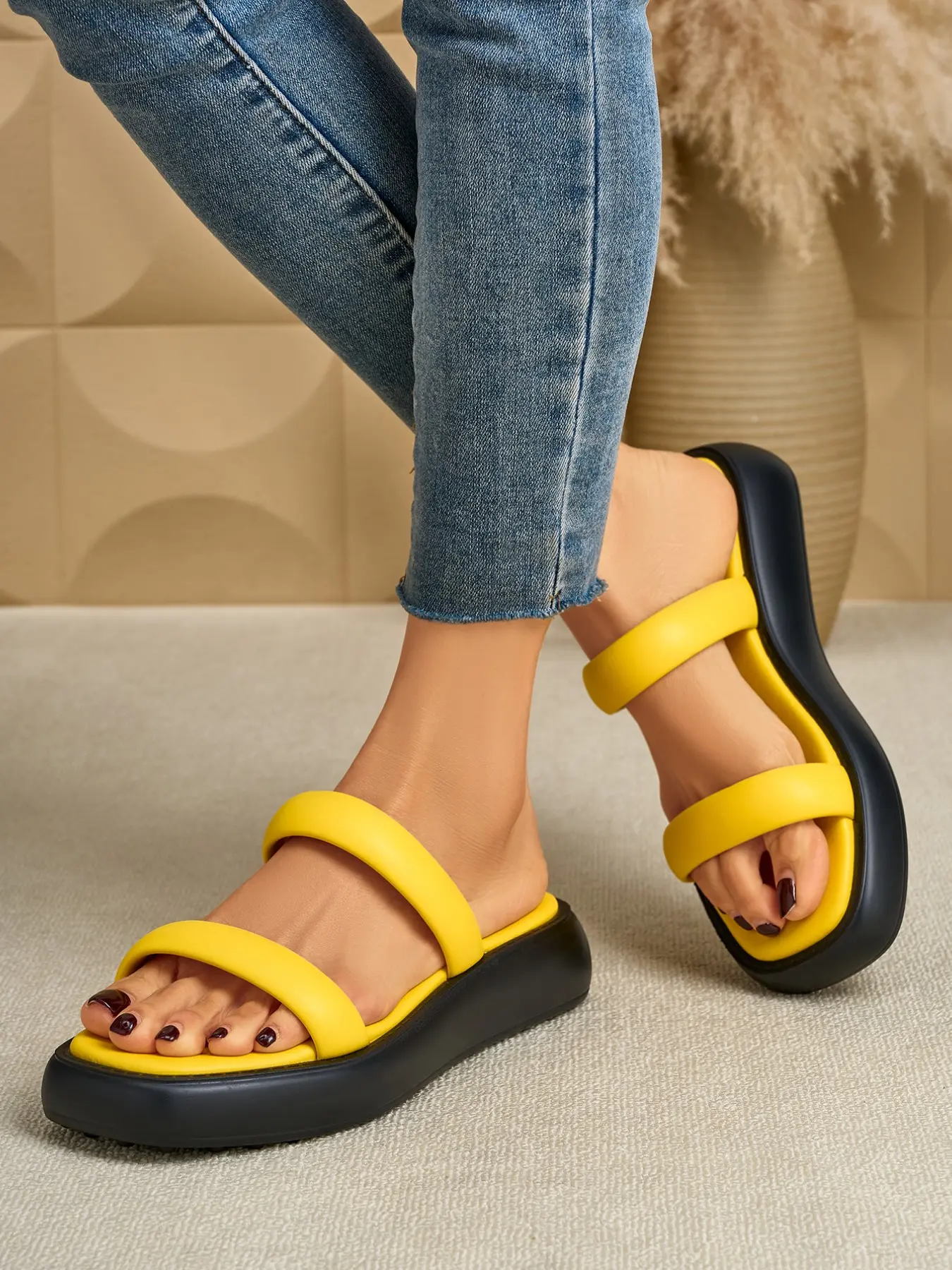 Women's Thick Sole Dual Strap Sandals, Beach Vacation Shoes, Casual Commuter Slippers, Home Outdoor Women's Shoes, Shopping Streetwear