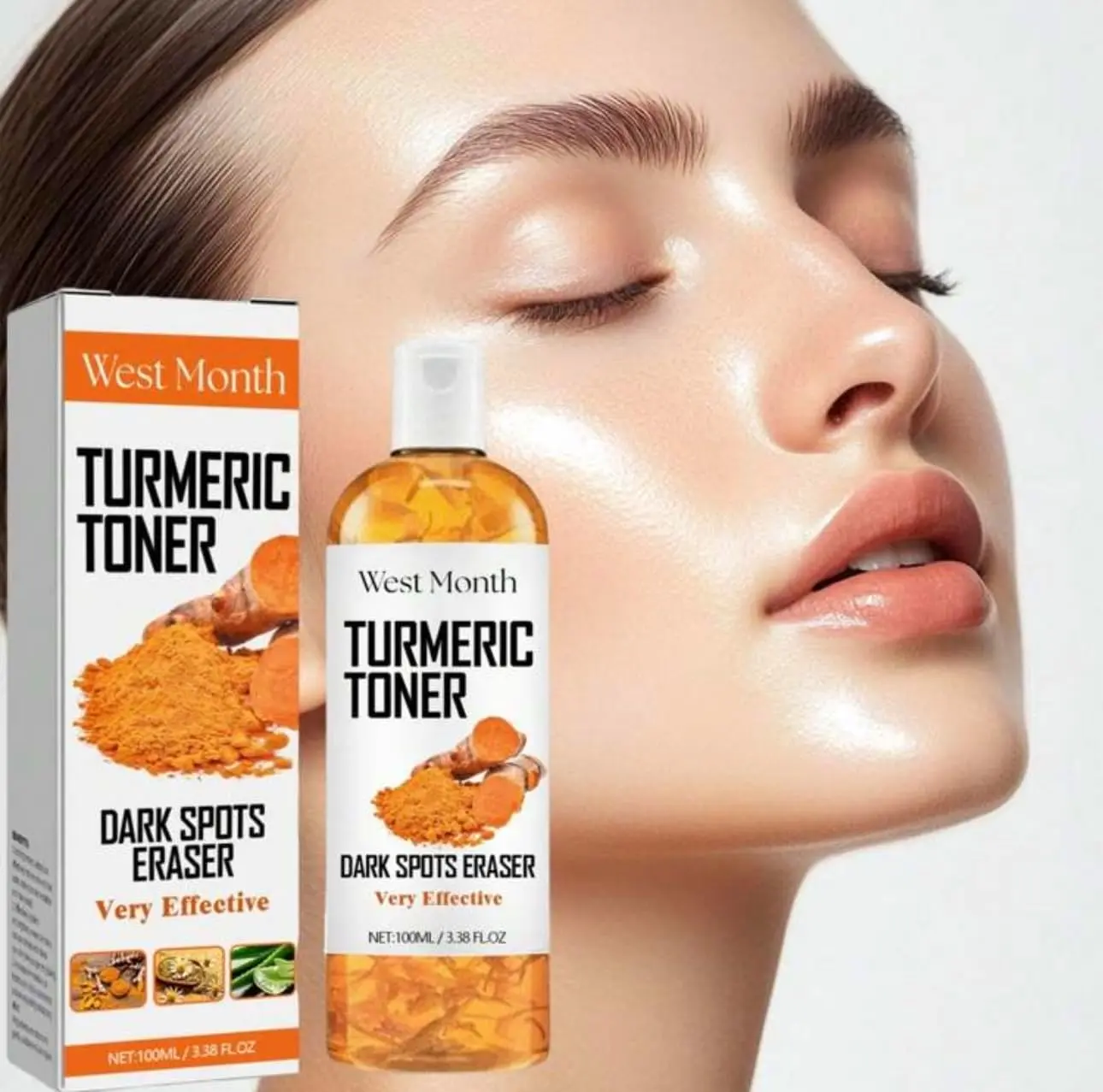 West&Month Turmeric Brightening Toner with Collagen, Mint Leaf Extract (100ml) - Cruelty-Free, Biodegradable Single Item for Adults, All Skin Types, Pores Refinement, Hydration, Nourishment, Dullness Removal, Dark Spot Treatment, Skin Repair Dark Spot Era