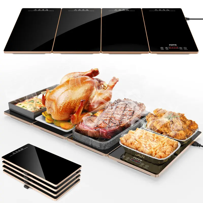 FEPPO Electric Warming Tray Kitchen Appliance, 4-in-1 Buffet Warmer with 33"x15" Glass Surface, 10 Temp Settings, Timer Options, Countertop Hot Trays for Parties & Catering