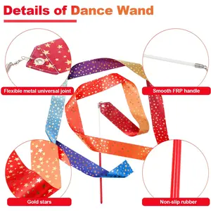 10pcs Star Ribbon Dance Sticks, Random Colors, 200cm, Bright Rainbow Ribbons, Kids Dance Party Props, Fun Performance Accessories