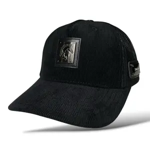Horse & Ride Free Emblem Black Corduroy Western Baseball Cap with Horse Logo