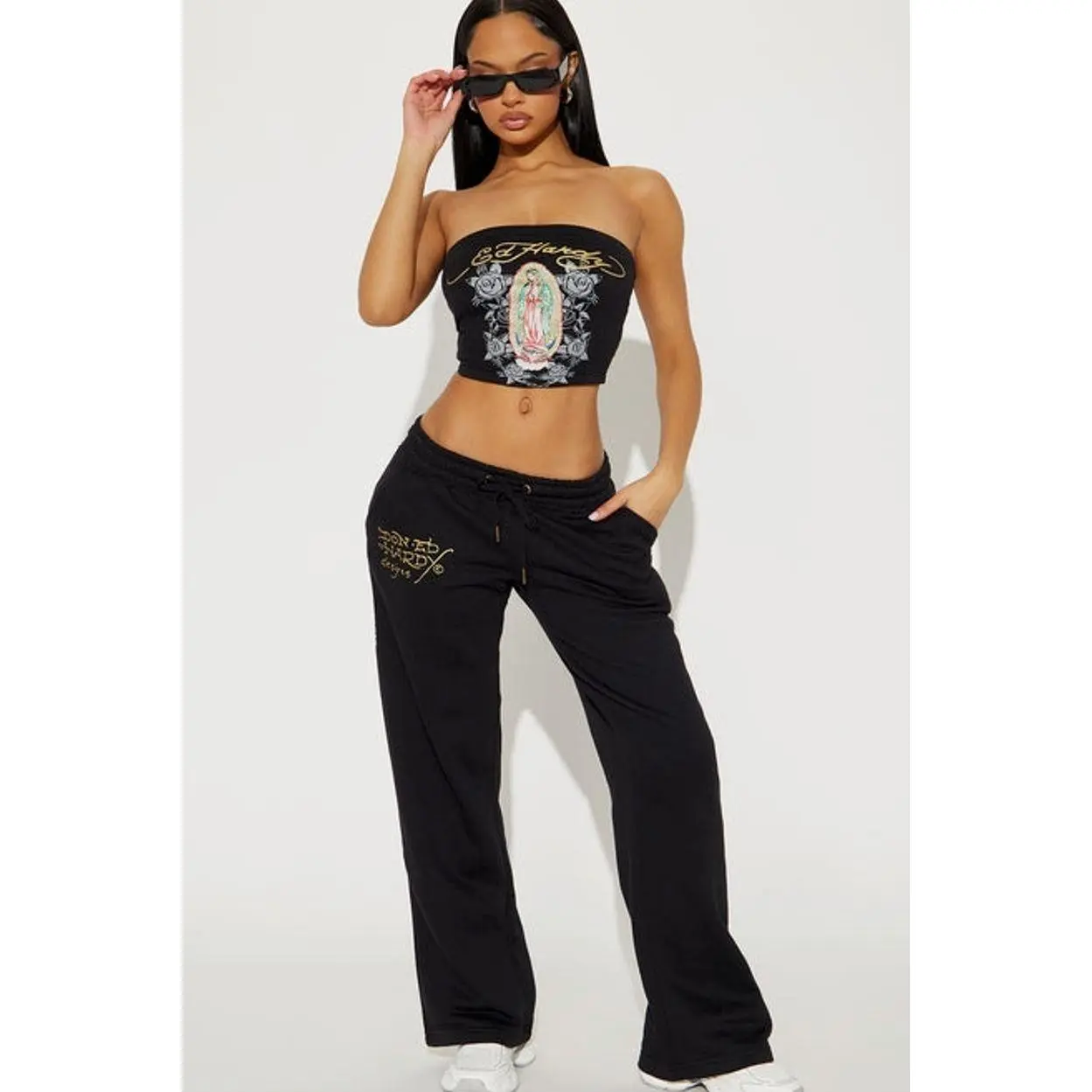 Ed Hardy Mary Tube Top Pant Set - Black E