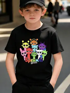 Kids' Summer Sprunki Cartoon Tee, Breathable Casual T-Shirt for Boys & Teens#Multi Color Cartoon Kids Tees #Sprunki Kids T Shirt Cartoon Print Tee