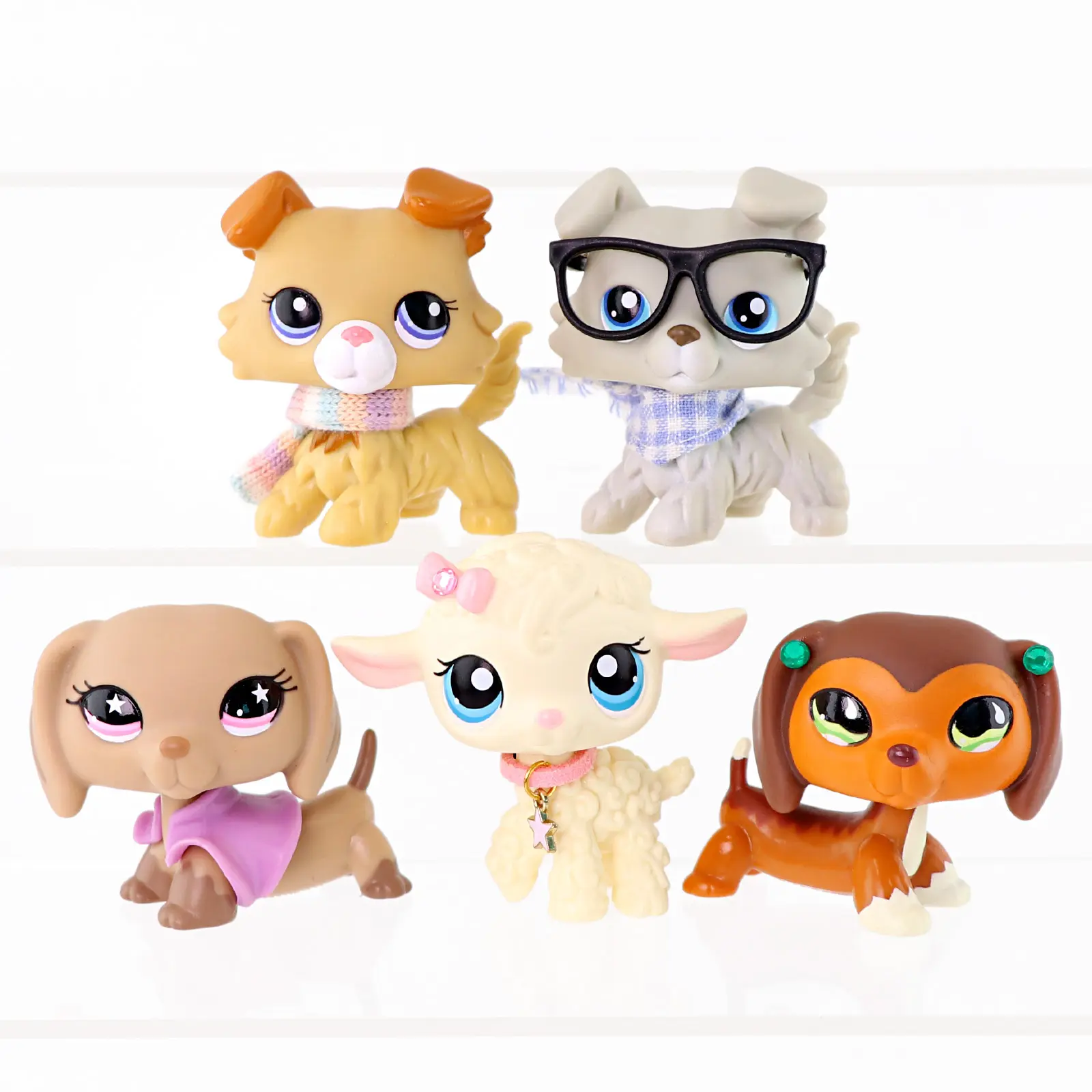 5 Pcs Wobble Head Puppy & Lamb Mini Collectible Figures with Removable Costume Accessories, Cartoon Small Animal Toy Dolls for Kids & Hobby Collectors