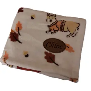 Personalized Pet Blanket Fall Print with Name  and Autumn Leaves Design Comfort