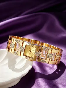 Women's Crystal-accented Square Dial Bracelet Watch, Gold & Silver Tone Options, Luxury Hollow Chain Quartz Watch, Water Resistant, for Work, Dating & Gifting