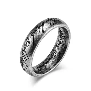 Stainless Steel LOTR Ring The One Ring Engraved Elvish Script Curved Inner Outer Band Unique Movie Collectible Jewelry Unisex