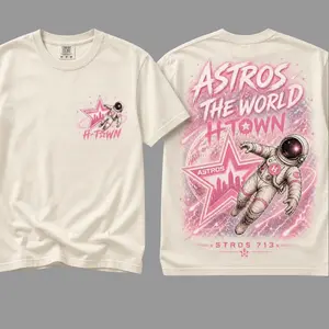 Astros vs The World T-Shirt, Astros vs The World Pink Edition, H-Town Astronaut Graphic Tee, Baseball Fan Apparel Casual Crewneck Streetwear Menswear Shortsleeve