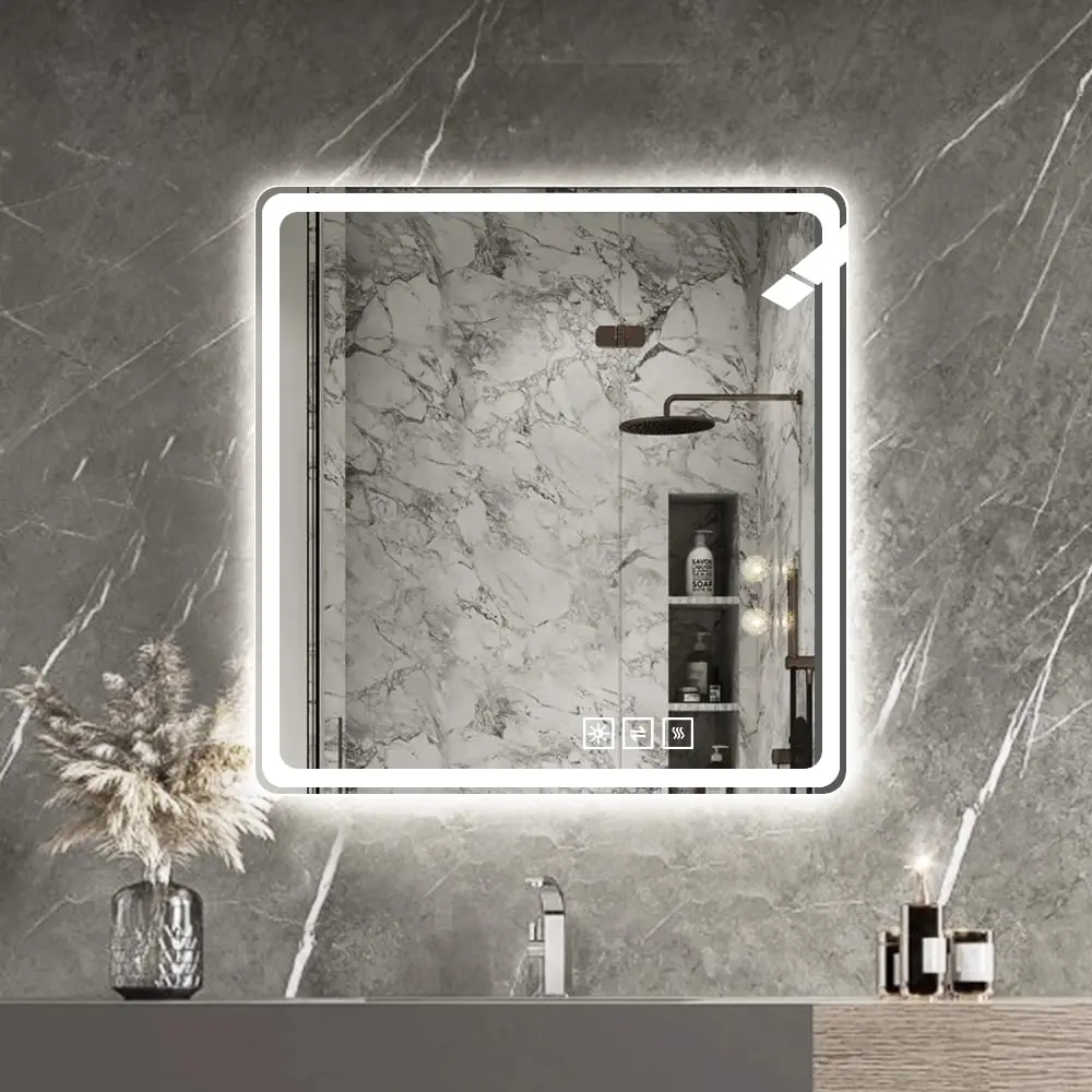 36x36 Inch LED Bathroom Mirror Vanity Wall Mounted Anti-Fog Frameless Makeup Mirror with Front Lights, 5mm Copper-Free Silver Glass, Horizontal or Vertical Installation, Modern Illuminated Vanity Mirror for Bathroom, Bedroom, Dressing Room