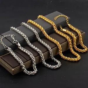 YM 18K Gold Plated & Silver Twist Rope Cuban Link Chain Necklace Set, Thin Stainless Steel Waterproof Hip Hop Jewelry for Men & Women