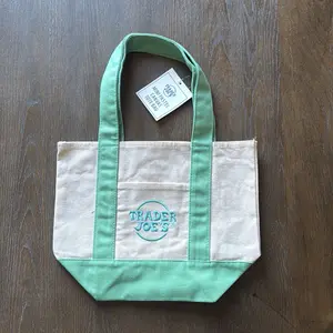 Trader Joe's Mini Pastel Canvas Tote Bag - Lightweight and Durable Design for Everyday Use (Only green and blue)