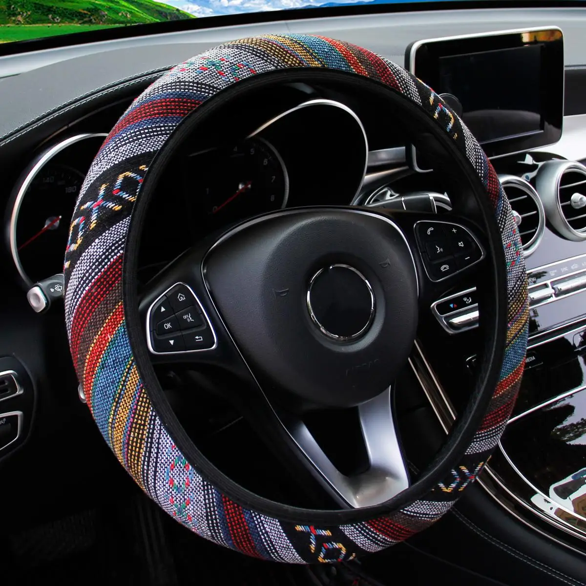Bohemian Style Car Steering Wheel Cover, Non-slip Breathable Car Steering Wheel Protector, Car Interior Accessories For Car Decoration