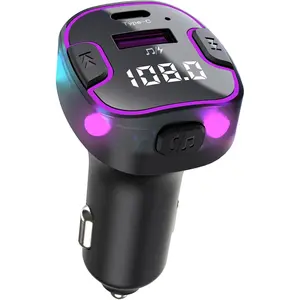 Bluetooth.Car Adapter, PD &QC.Fast Charging FM Radio Transmitter for Car, Radio Bluetooth Receiver, HandsFree Calling, U Disk & Colorful Light