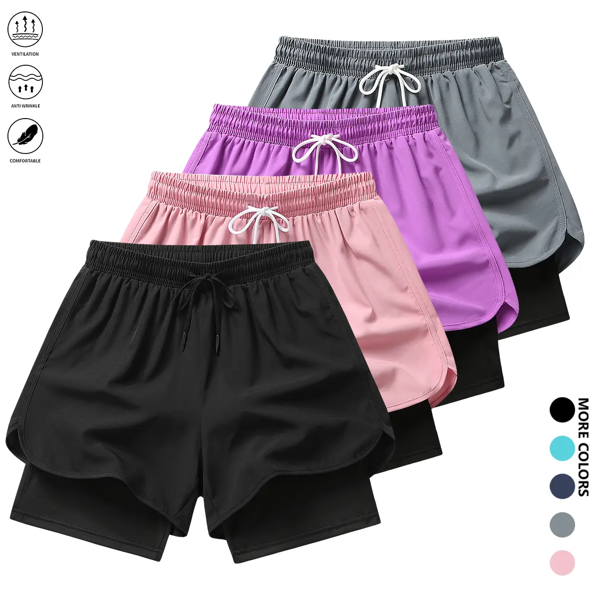 Set of 4 women’s shorts for summer, with lining—comfortable and breathable; suitable for outdoor activities, sports fitness, and everyday casual wear. Women’s shorts | Summer womenswear