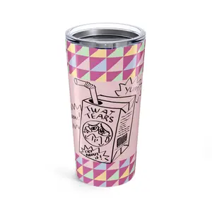 Twat Tears juice box tumbler 20oz | pastel geometric pink travel cup
