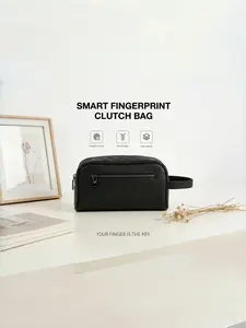 Men's Plaid PU Clutch Bag, Smart Fingerprint Lock Anti-Theft, Large Capacity Business Commute Handbag, Stylish and Secure