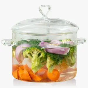 4L Glass Cooking Pot with Heart-shaped Lid 4.2Qt/4000ml Heat Resistant High Thermal Conductivity Safe for Dishwasher Oven Gas Electric Stove Ideal for Potpourri Soups Pasta