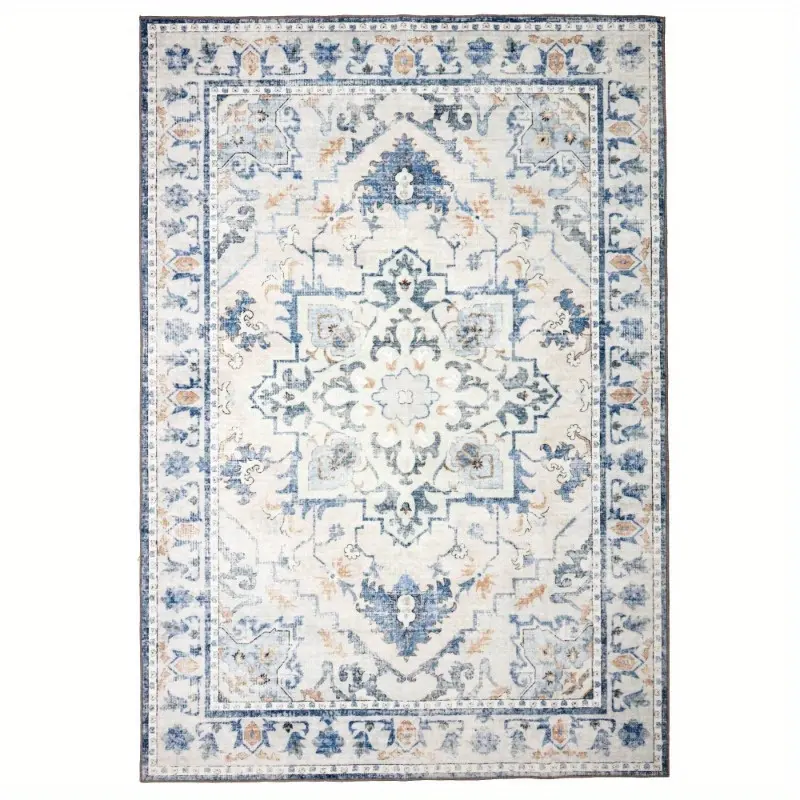 Vintage Floral Area Rug, Machine Washable Boho Rug with Non-Slip Backing, Soft Indoor Carpet for Bedroom, Living Room, Kitchen & High Traffic Areas