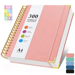 Spiral Notebook , 300 Numbered Pages  College Ruled with Contens, 100GSM Thick Journal for Women Men, Hardcover Leather Lined for Writing, Large A4 Notebooks for Work School