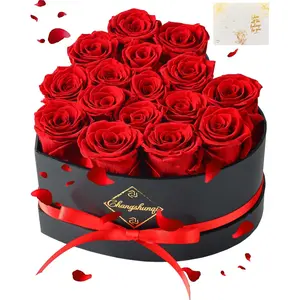 16  Forever Preserved Roses in a Heart Box, Preserved  Womens Birthday Gifts for Women Mothers Day , Eternal Real Rose Anniversary Romantic Woman Gifts for Mom Her Wife