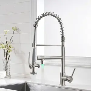 AIMADI Single Handle Pull Down Sprayer Brushed Nickel Kitchen Faucet, Kitchen Sink Faucet with LED Light