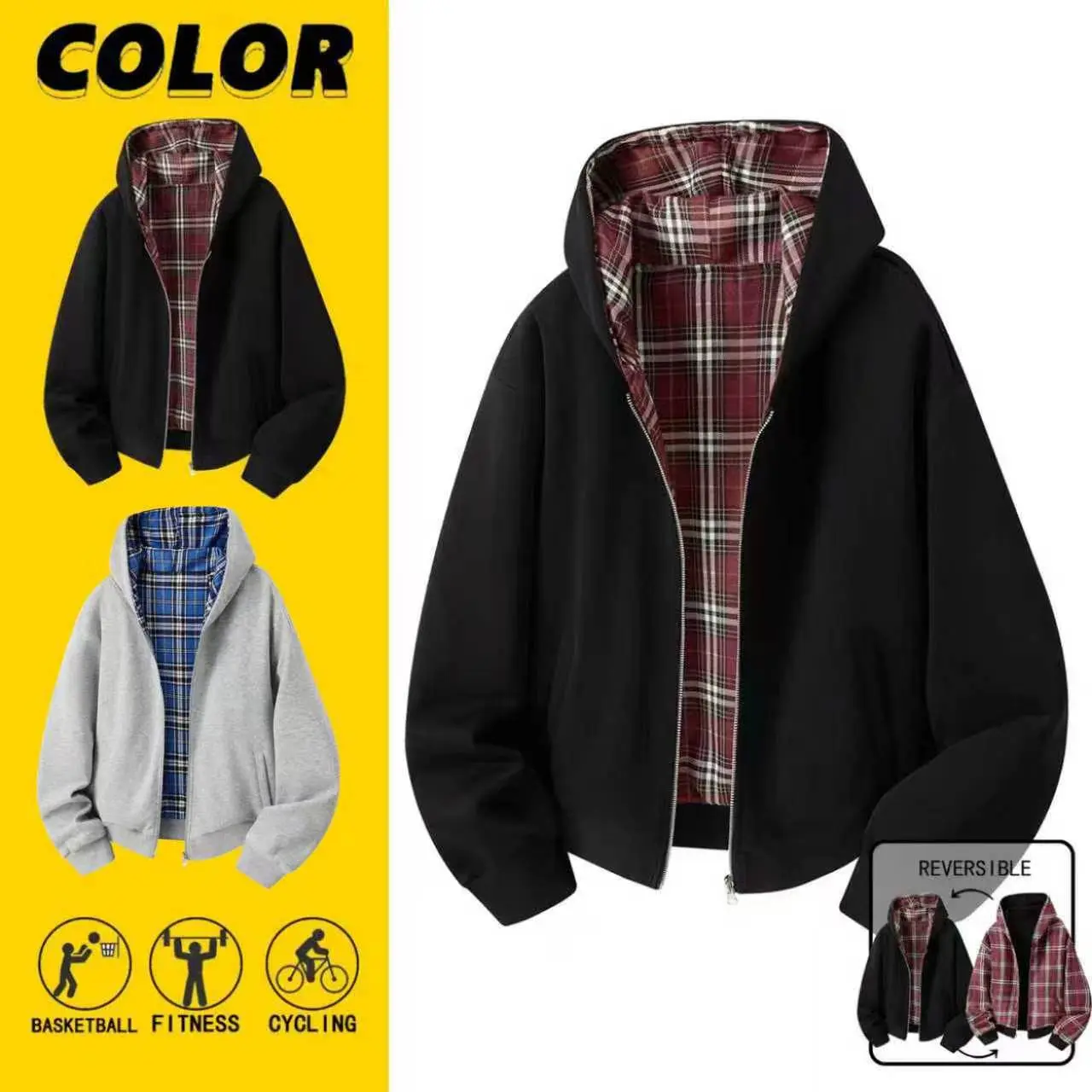 Men's Hooded Sweatshirt - Menswear Top, Spring/Autumn Casual 2-Way Wear, Comfortable for Outdoor Sports, Daily Use