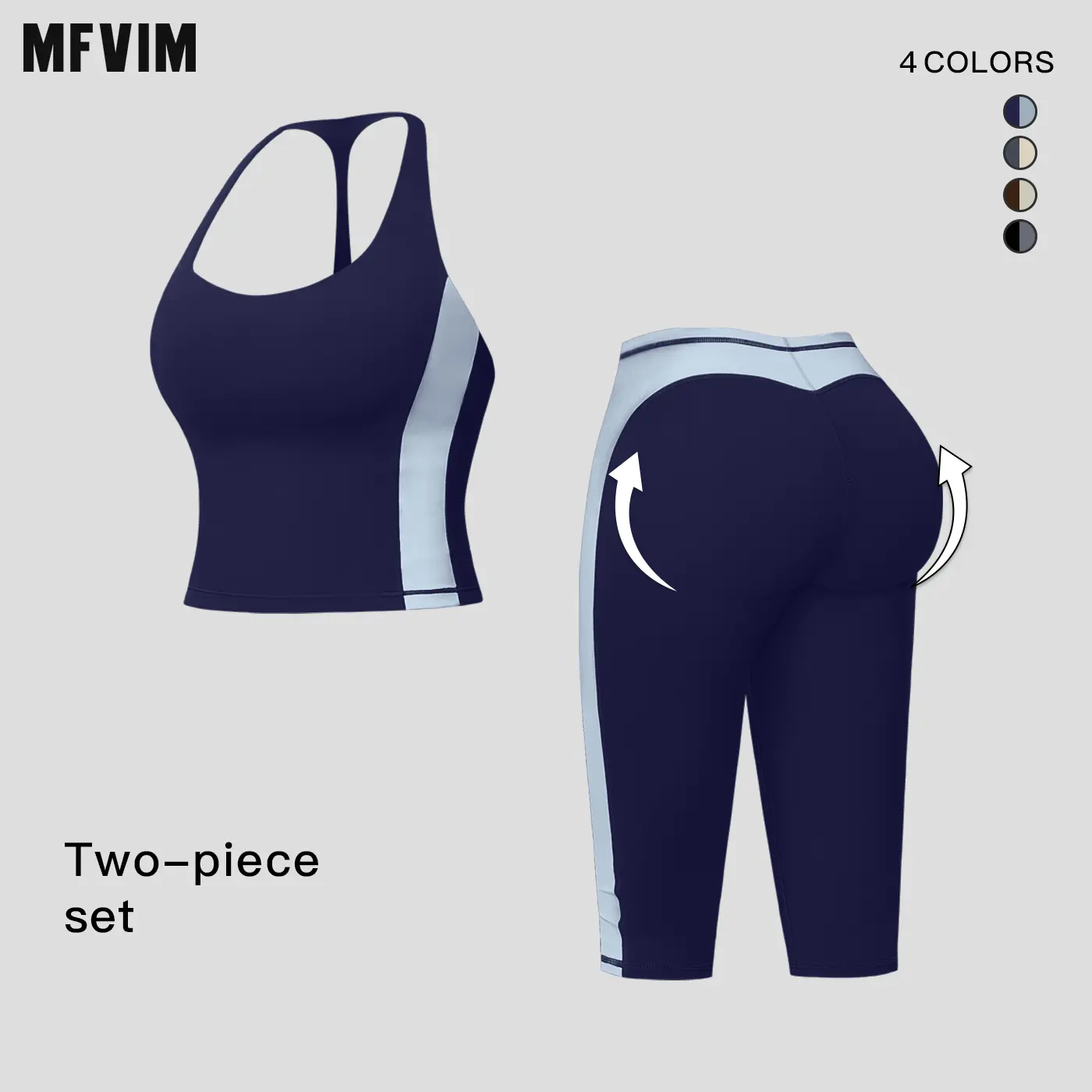 MFVIM Women’s Color-Block Yoga Set — short sports tank top with a flattering V-back design, high-waisted butt-lifting leggings, quick-dry, second-skin feel, two-piece set,travel essentials,camping essentials
