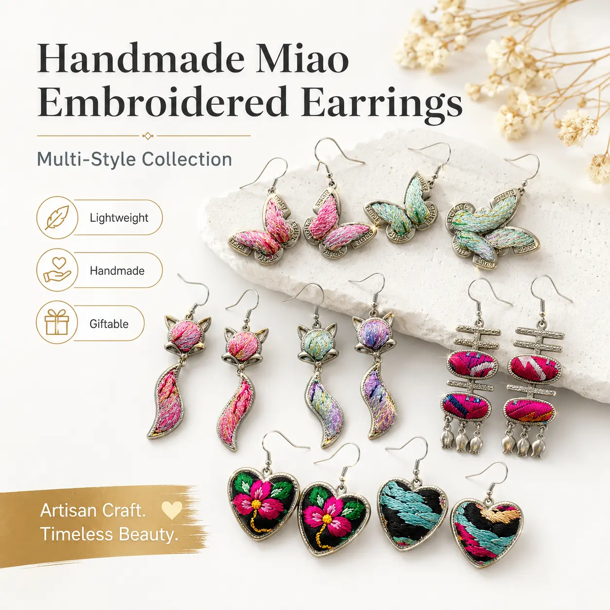 Handmade Butterfly and Fish Motif Textile Earrings, Mixed Embroidery, Brocade and Dye Techniques, Handmade Textile Jewelry Gift, Dangling Earrings, Earring Stacks, Jewelry Stack