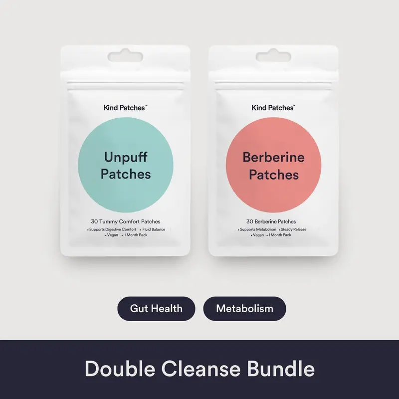 Kind Patches Double Cleanse Bundle, 30 Unpuff Patches+30 Berberine Patches, Support Healthy Gut, Debloating, Digestive Comfort, Steady Release, Vegan
