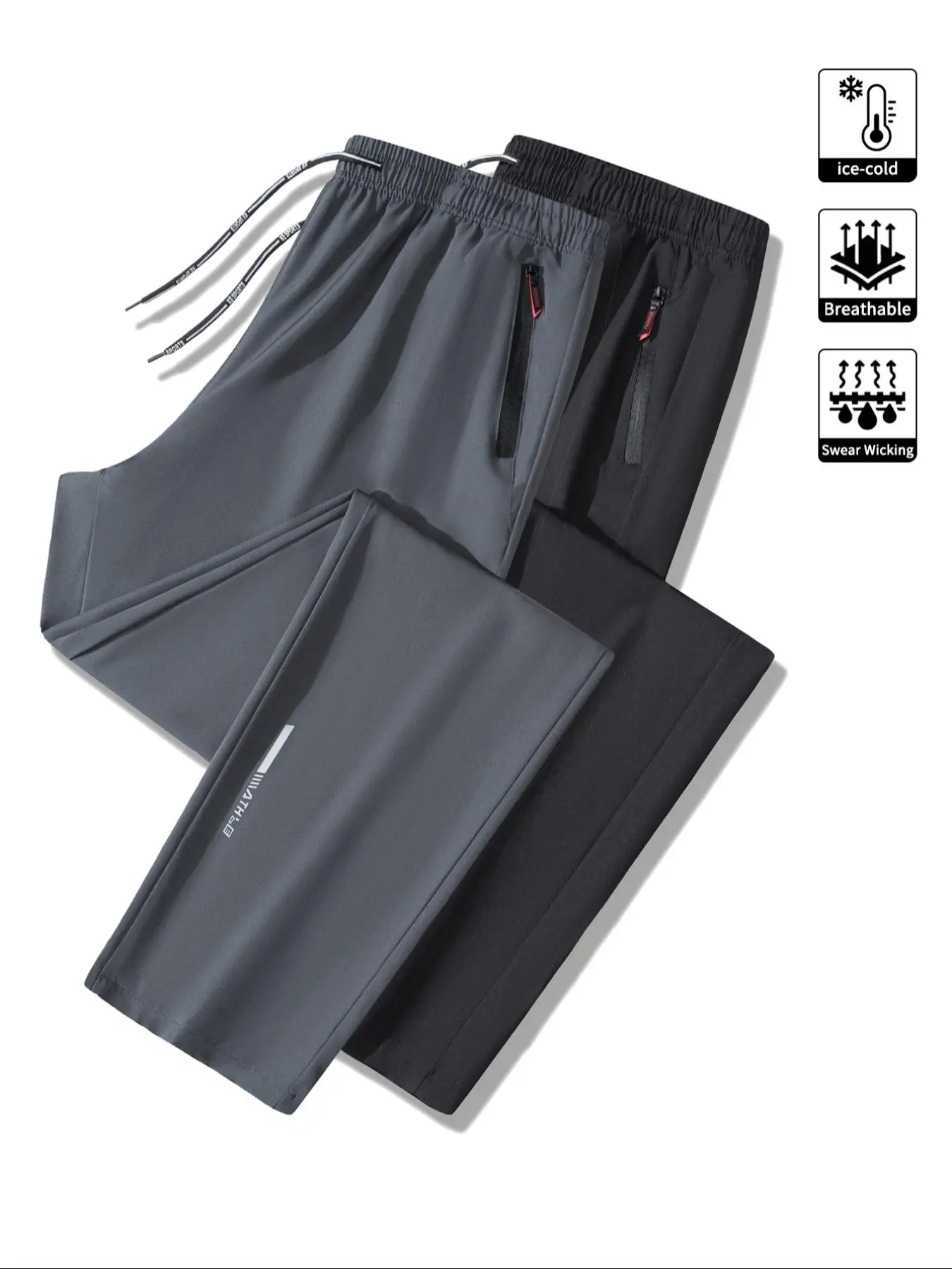 Men's Letter Print Zipper Pocket Sports Pants, Regular Fit Breathable Elastic Waist Trousers for Outdoor Activities, Men's Sportswear for Workout Runn